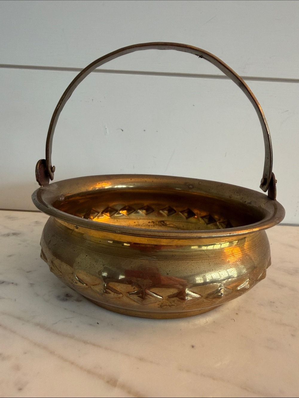 Vintage Round Handle Brass Bowl 5 inch